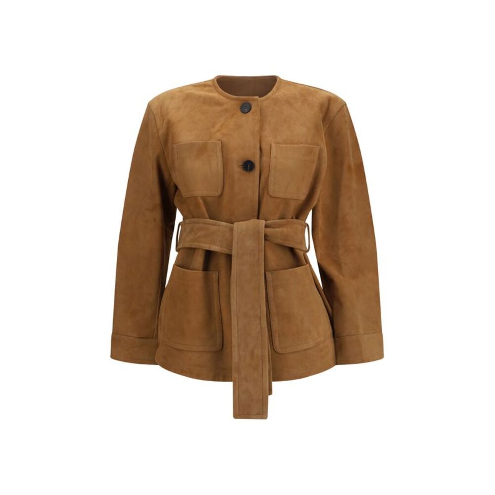 Max Mara Studio Women Suede Leather Jacket With Belt